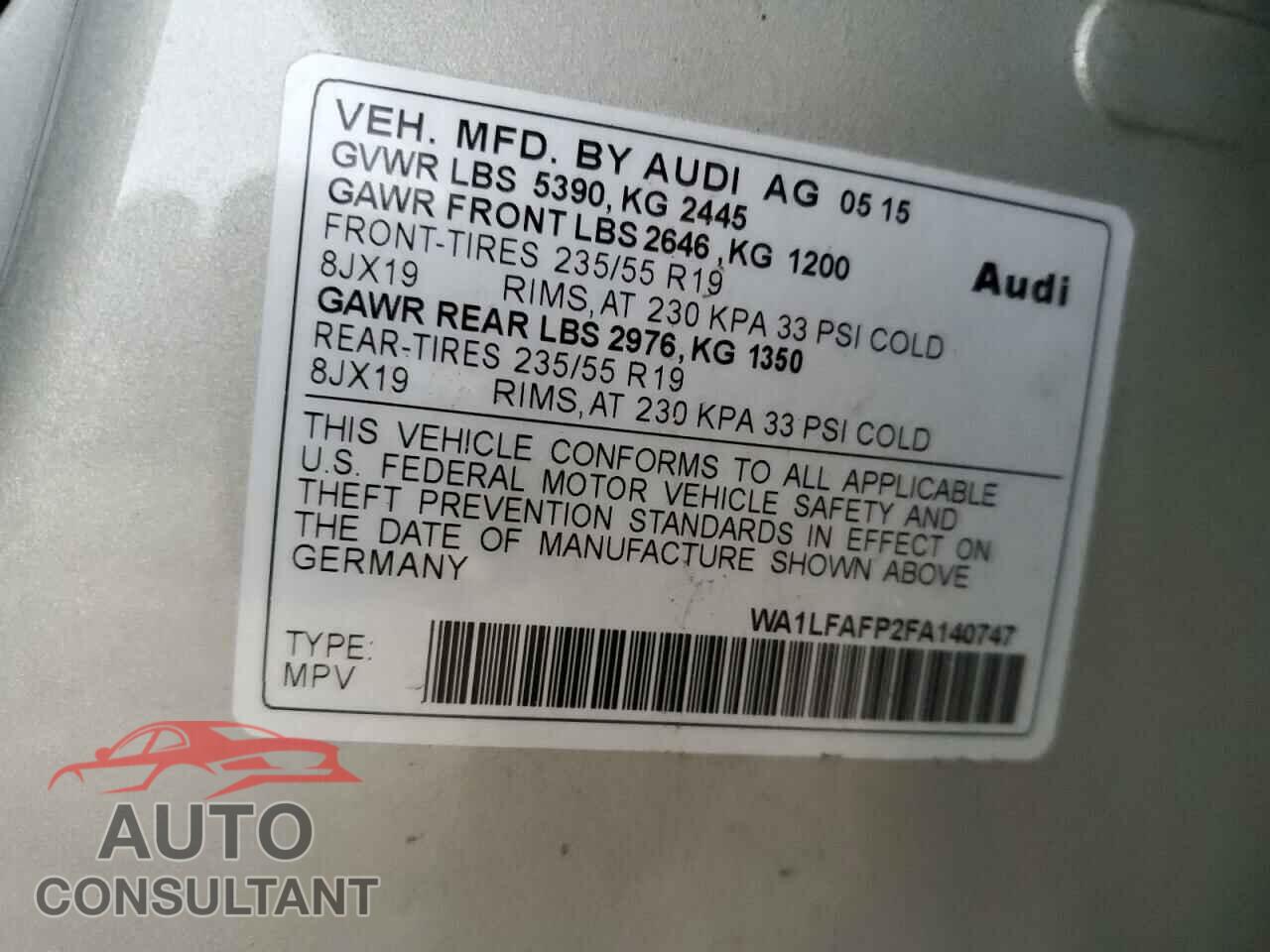AUDI Q5 2015 - WA1LFAFP2FA140747