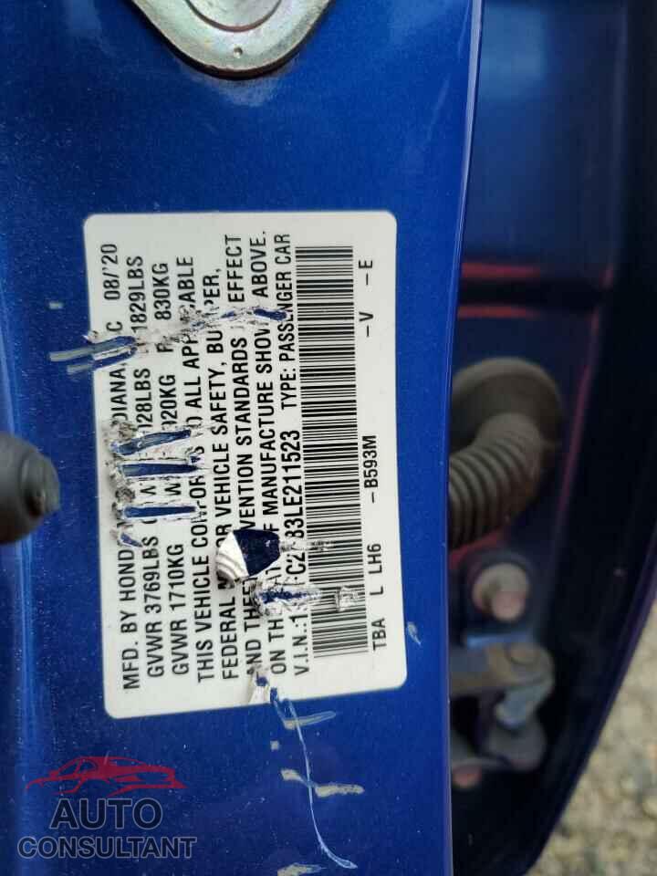 HONDA CIVIC 2020 - 19XFC2F83LE211523
