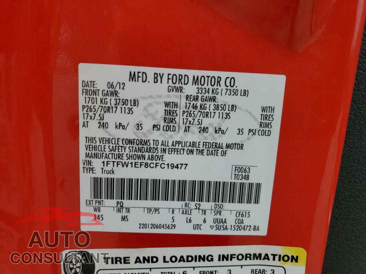 FORD F-150 2012 - 1FTFW1EF8CFC19477