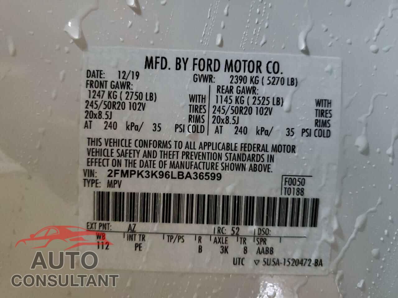 FORD EDGE 2020 - 2FMPK3K96LBA36599