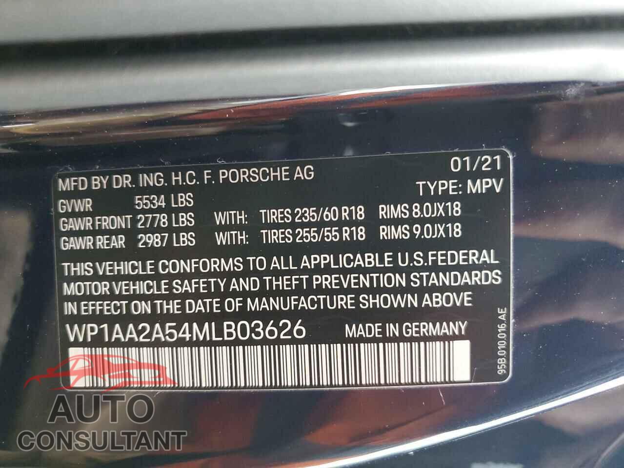 PORSCHE MACAN 2021 - WP1AA2A54MLB03626