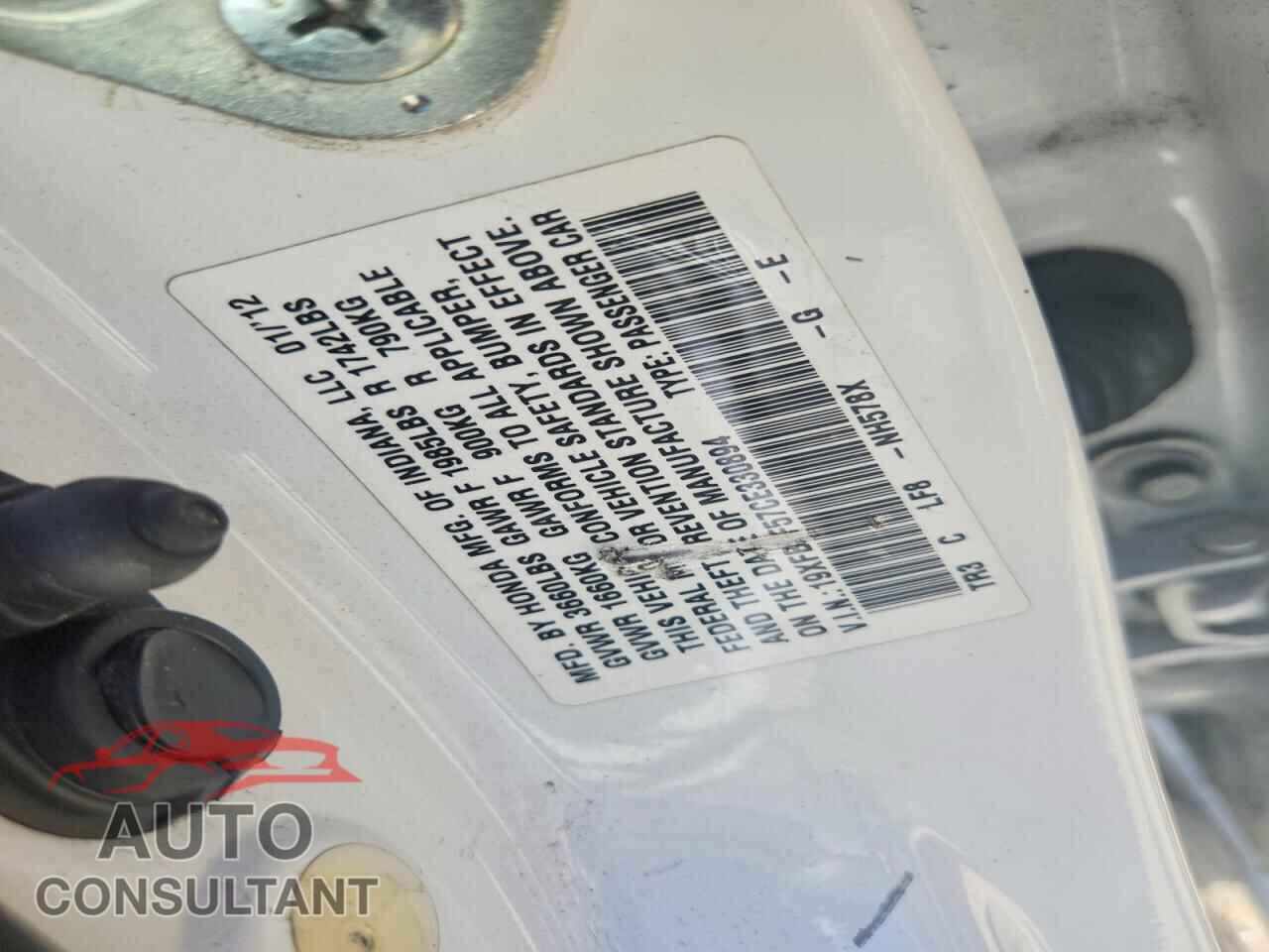 HONDA CIVIC 2012 - 19XFB2F57CE330894