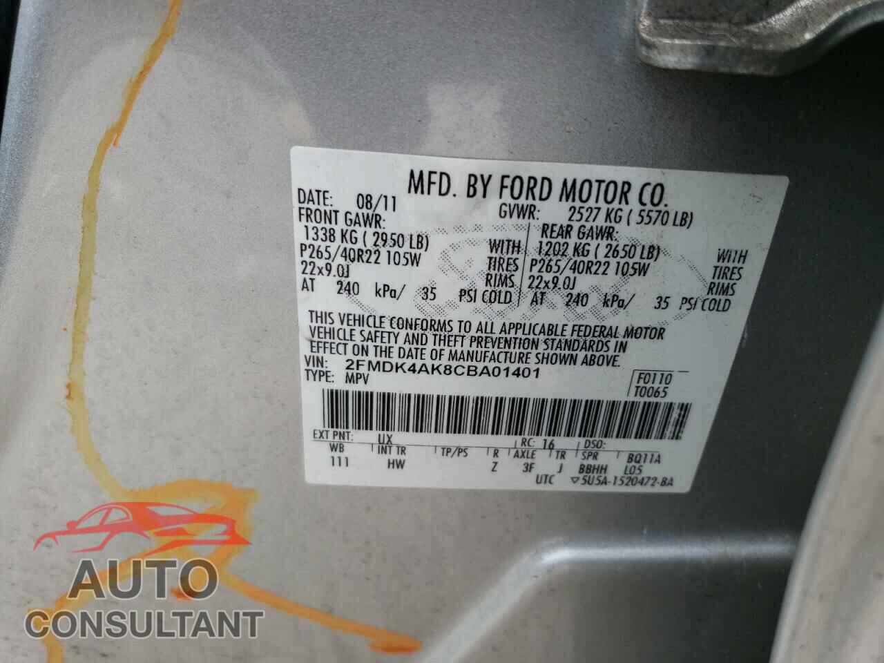 FORD EDGE 2012 - 2FMDK4AK8CBA01401
