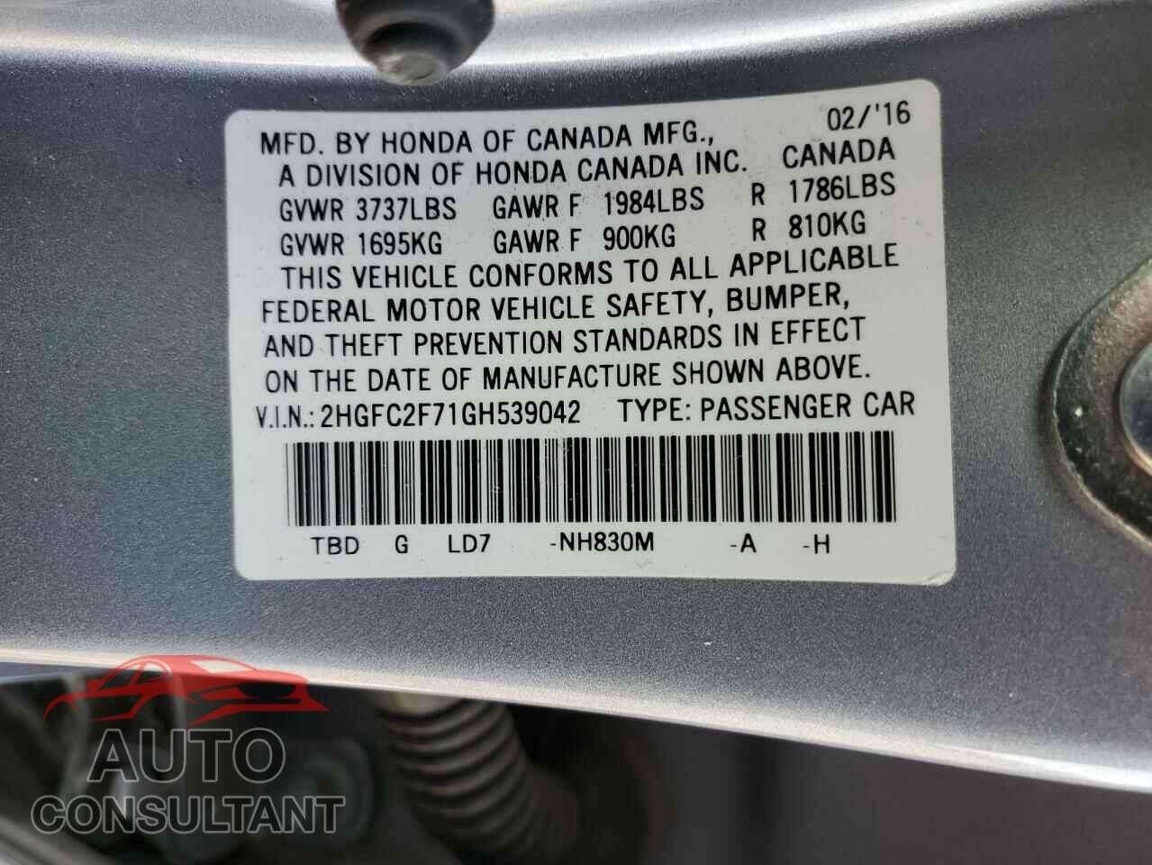 HONDA CIVIC 2016 - 2HGFC2F71GH539042