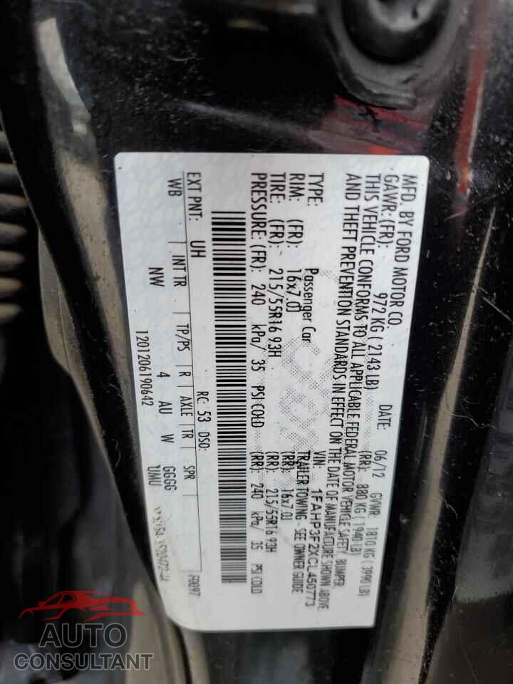 FORD FOCUS 2012 - 1FAHP3F2XCL450773
