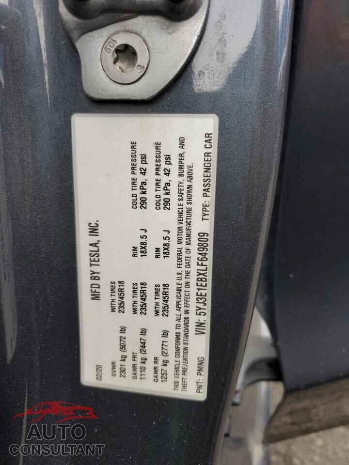 TESLA MODEL 3 2020 - 5YJ3E1EBXLF649809