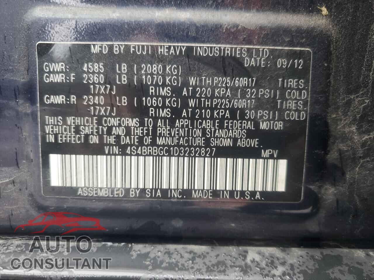 SUBARU OUTBACK 2013 - 4S4BRBGC1D3232827
