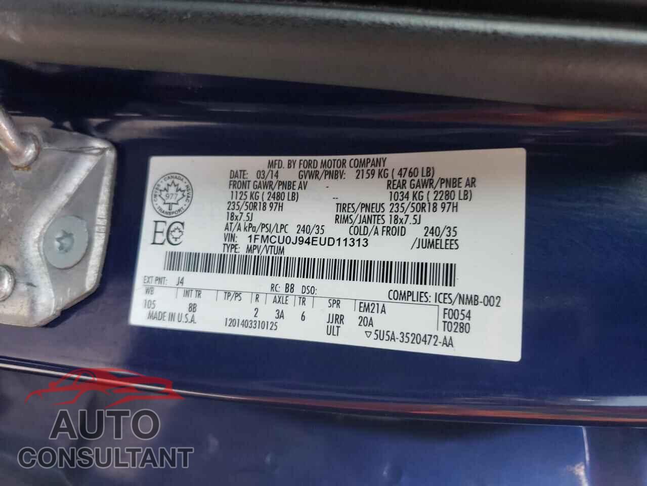 FORD ESCAPE 2014 - 1FMCU0J94EUD11313