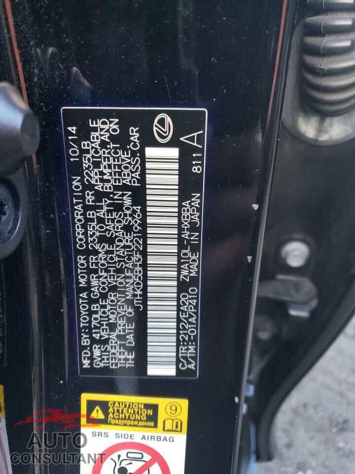 LEXUS CT 200 2015 - JTHKD5BH3F2219964