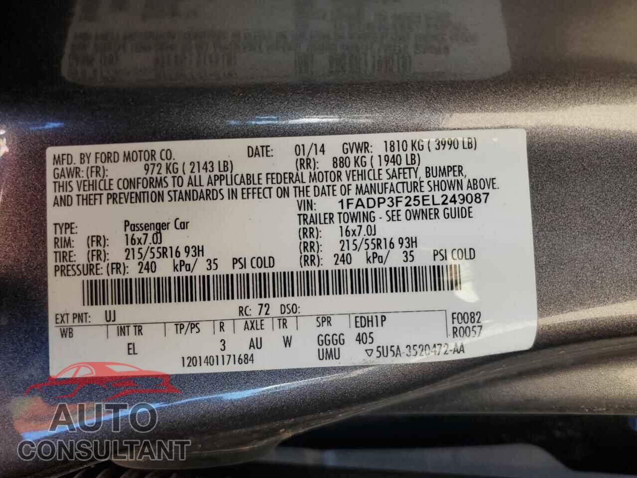 FORD FOCUS 2014 - 1FADP3F25EL249087