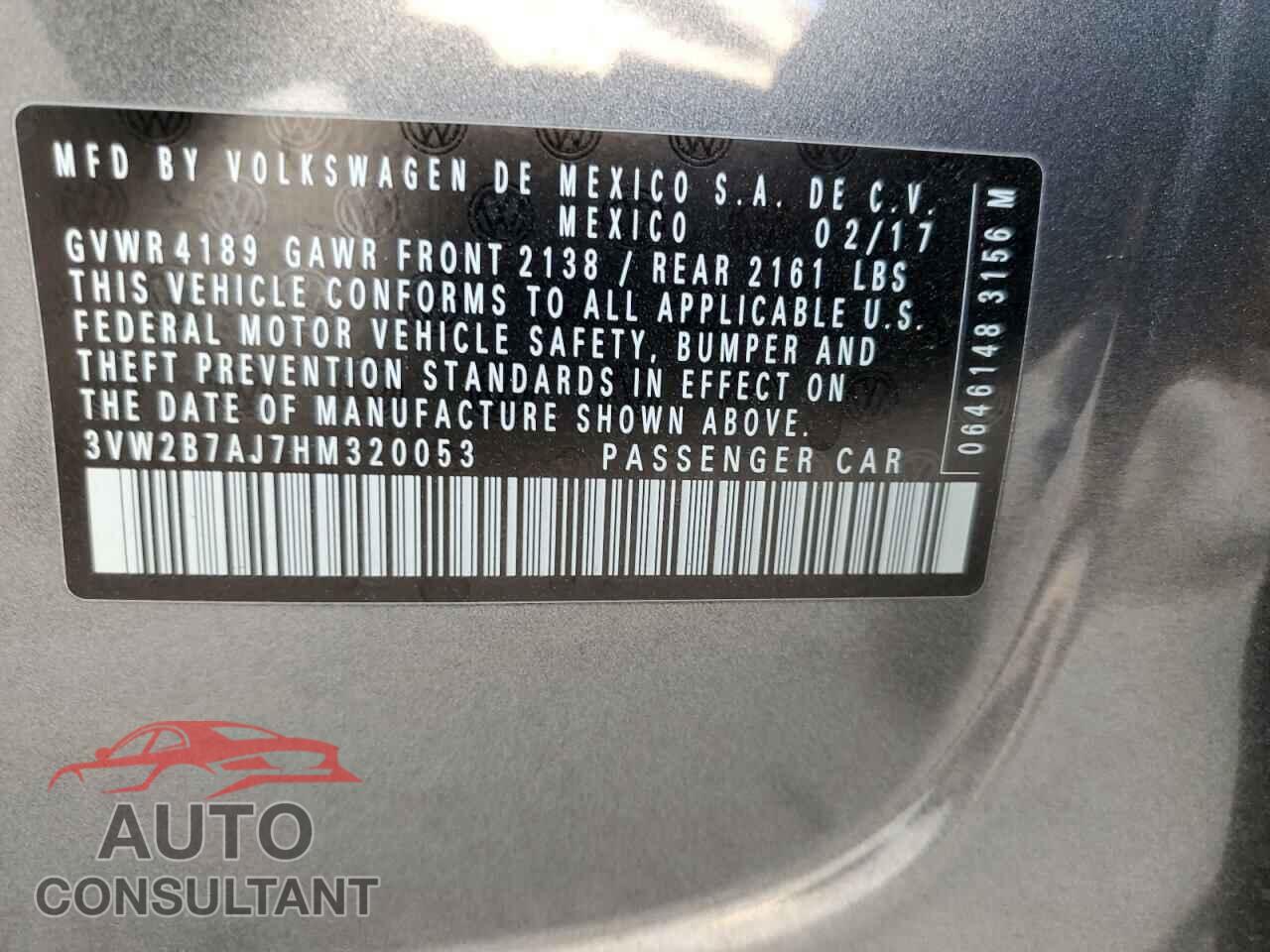 VOLKSWAGEN JETTA 2017 - 3VW2B7AJ7HM320053