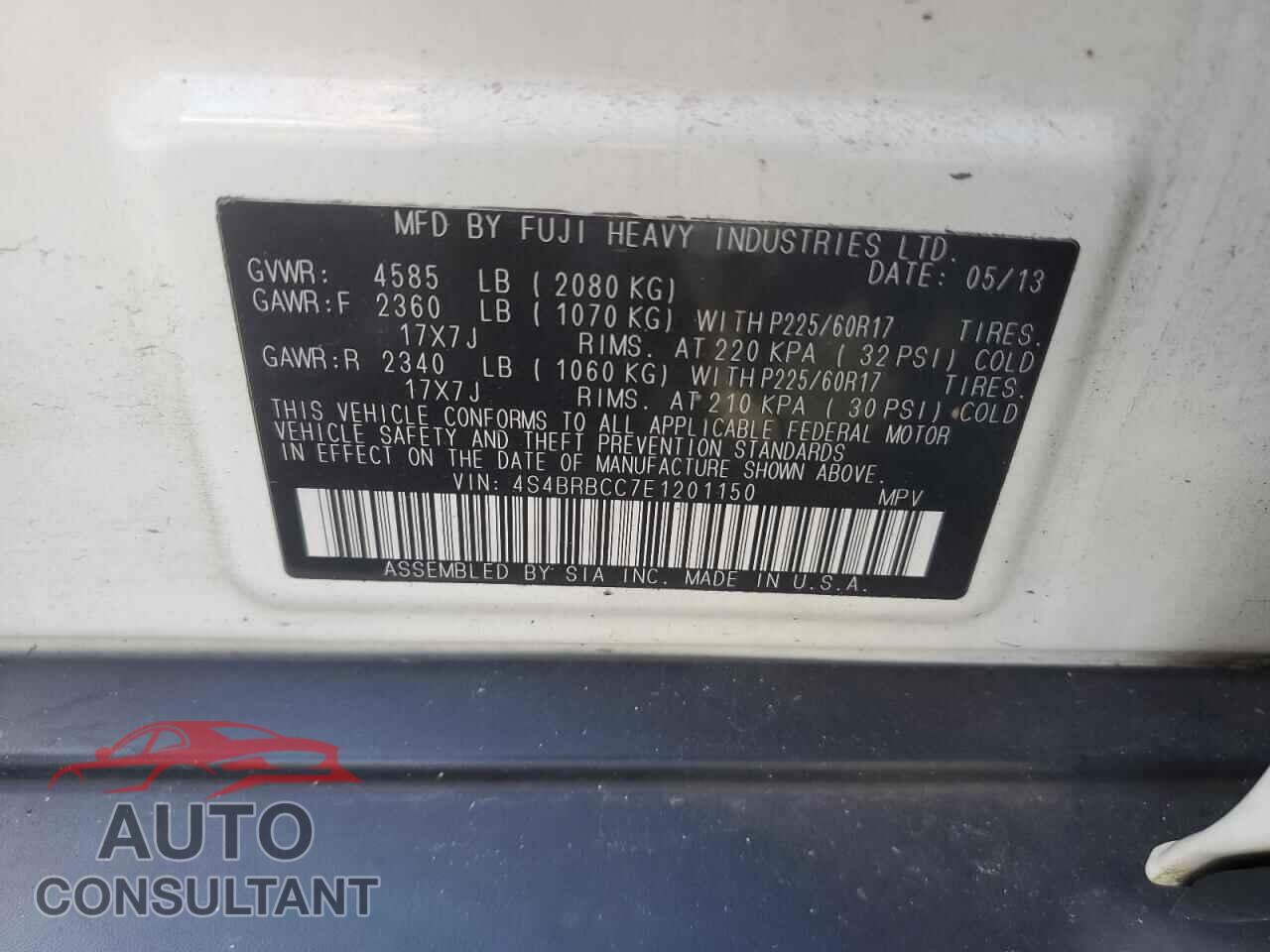 SUBARU OUTBACK 2014 - 4S4BRBCC7E1201150