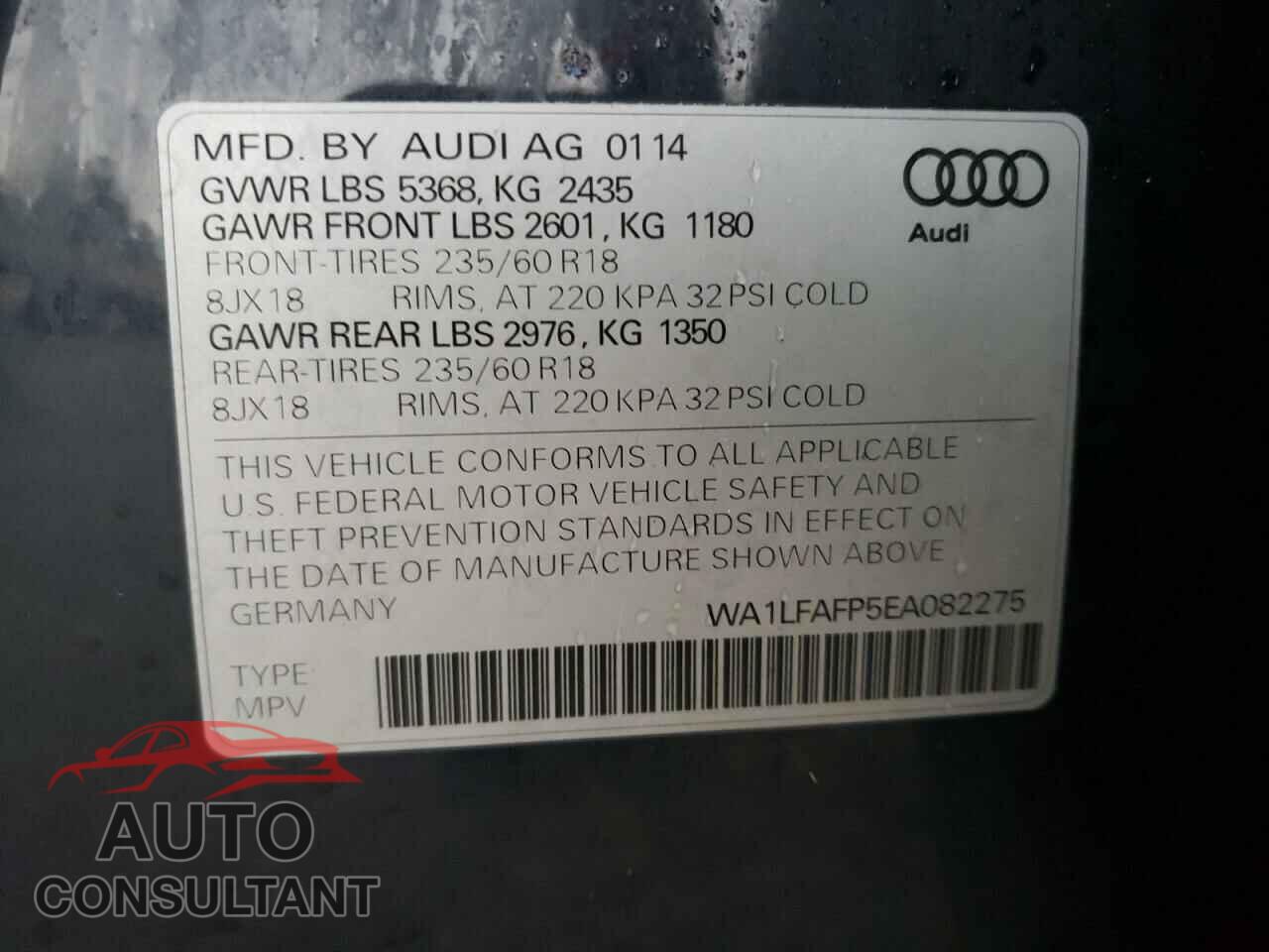 AUDI Q5 2014 - WA1LFAFP5EA082275