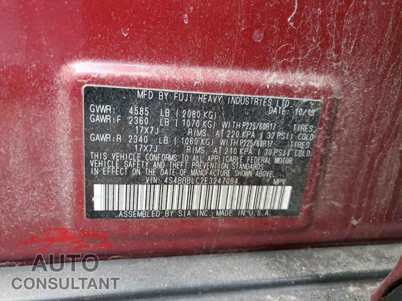 SUBARU OUTBACK 2014 - 4S4BRBLC2E3247084
