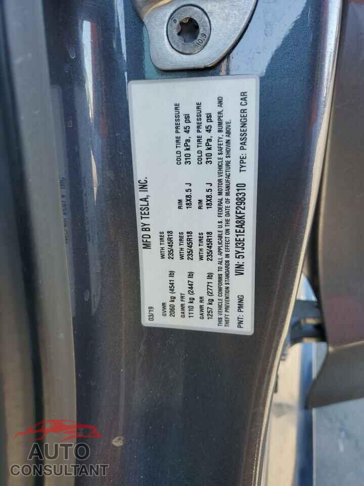 TESLA MODEL 3 2019 - 5YJ3E1EA8KF298310