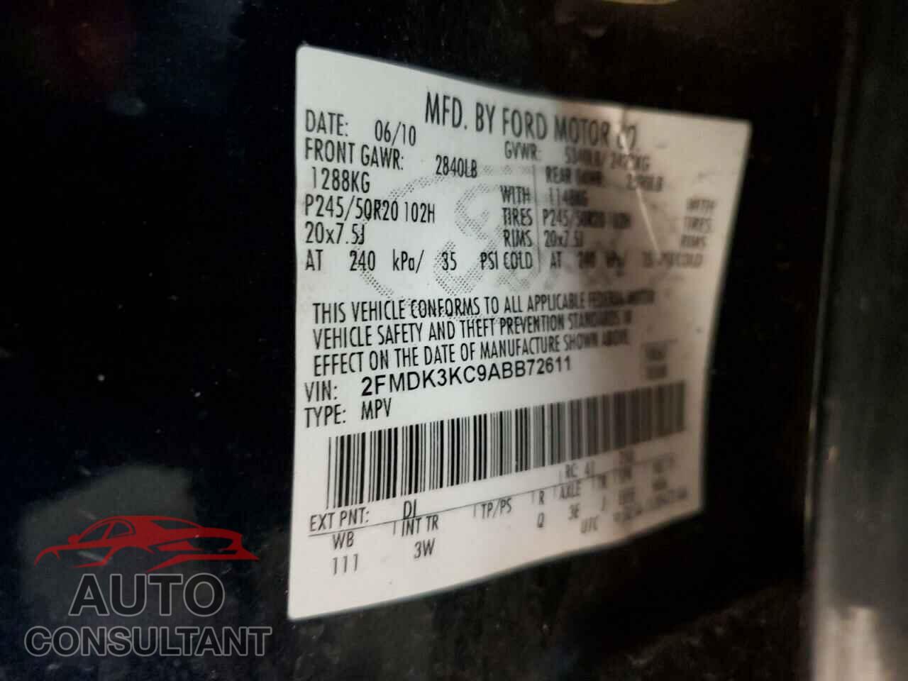 FORD EDGE 2010 - 2FMDK3KC9ABB72611