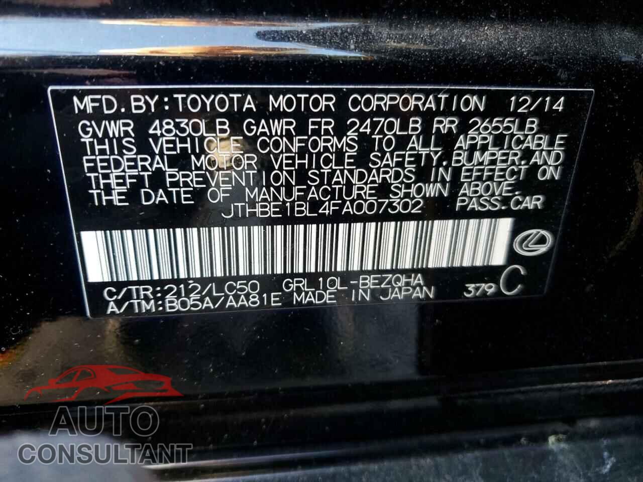 LEXUS GS350 2015 - JTHBE1BL4FA007302