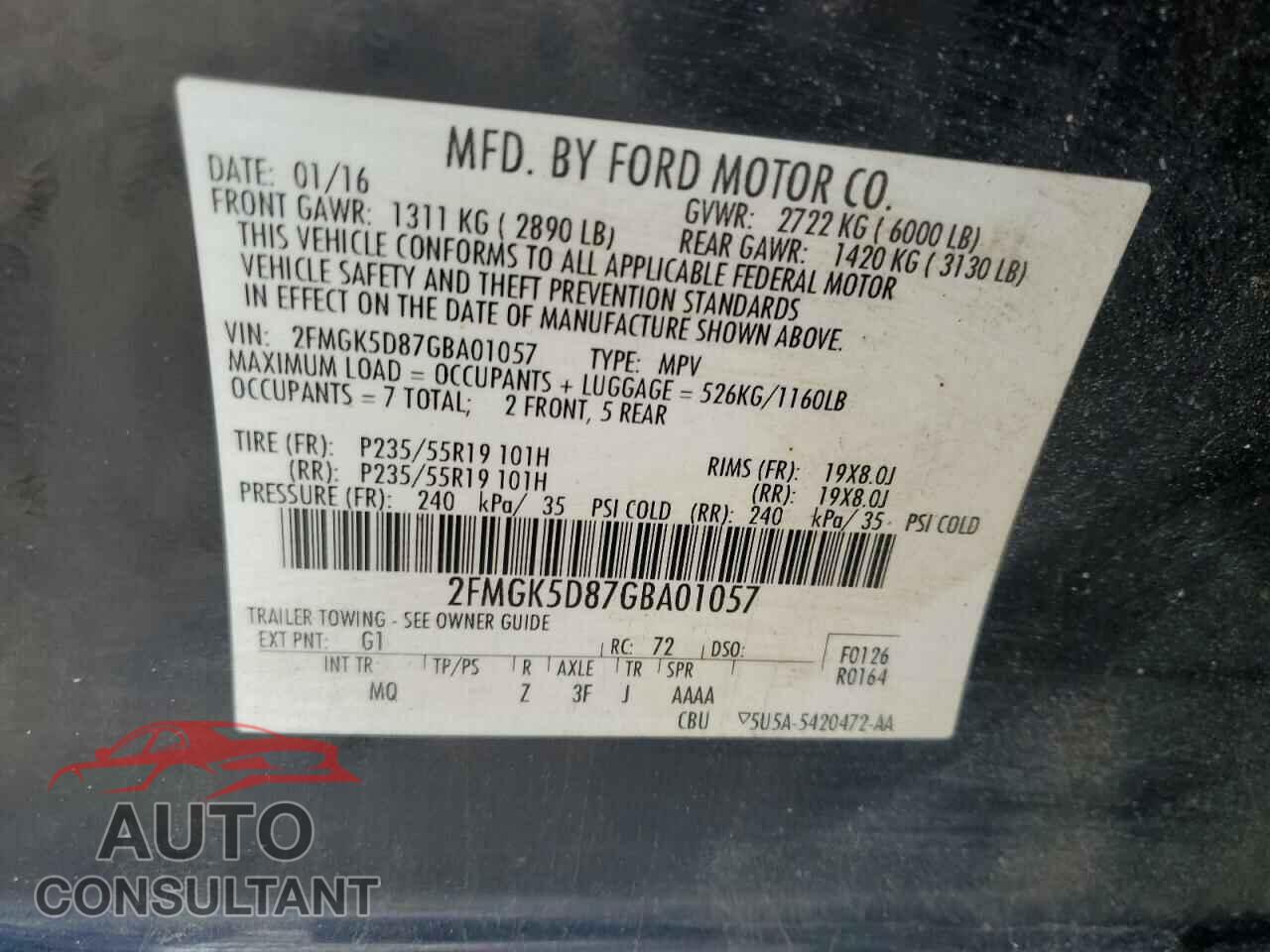 FORD FLEX 2016 - 2FMGK5D87GBA01057