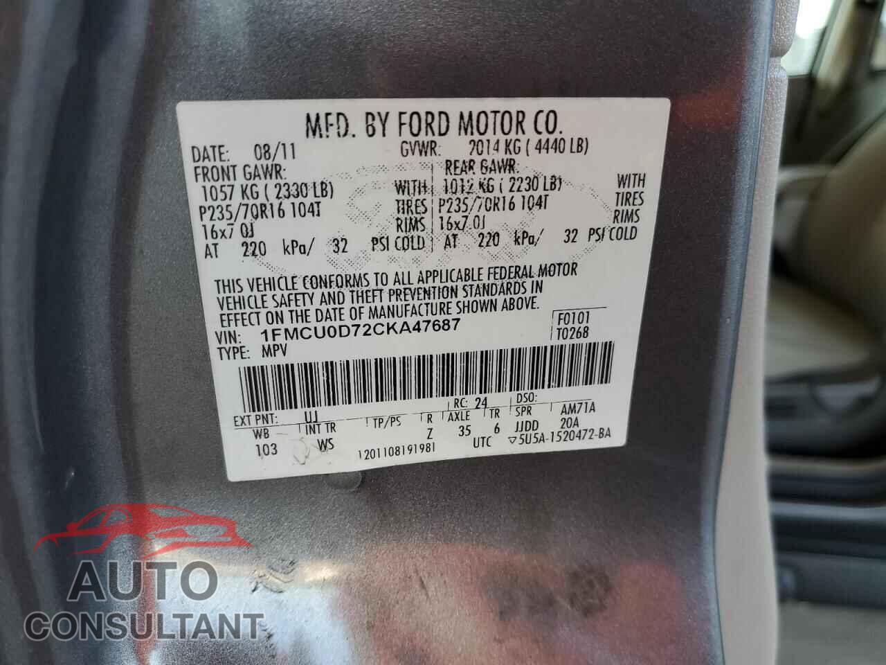 FORD ESCAPE 2012 - 1FMCU0D72CKA47687