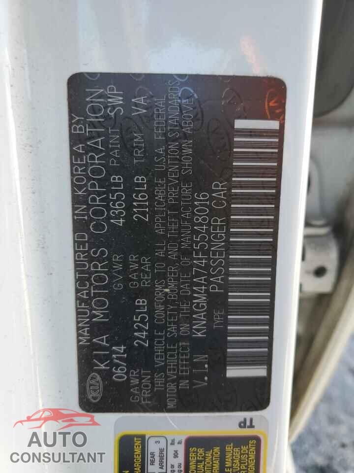 KIA OPTIMA 2015 - KNAGM4A74F5548016