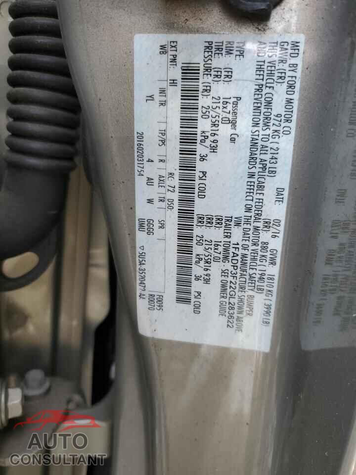 FORD FOCUS 2016 - 1FADP3F22GL283622