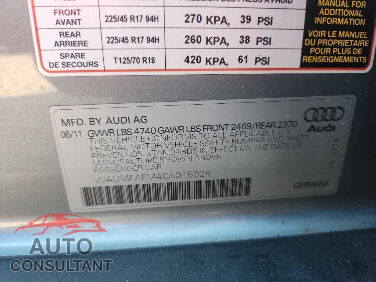 AUDI A3 2012 - WAUMFAFM4CA015029