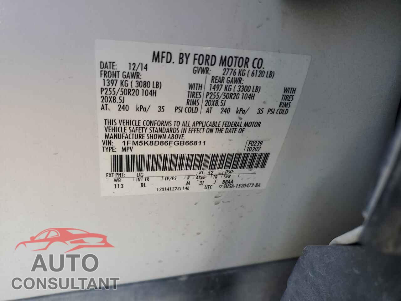 FORD EXPLORER 2015 - 1FM5K8D86FGB66811