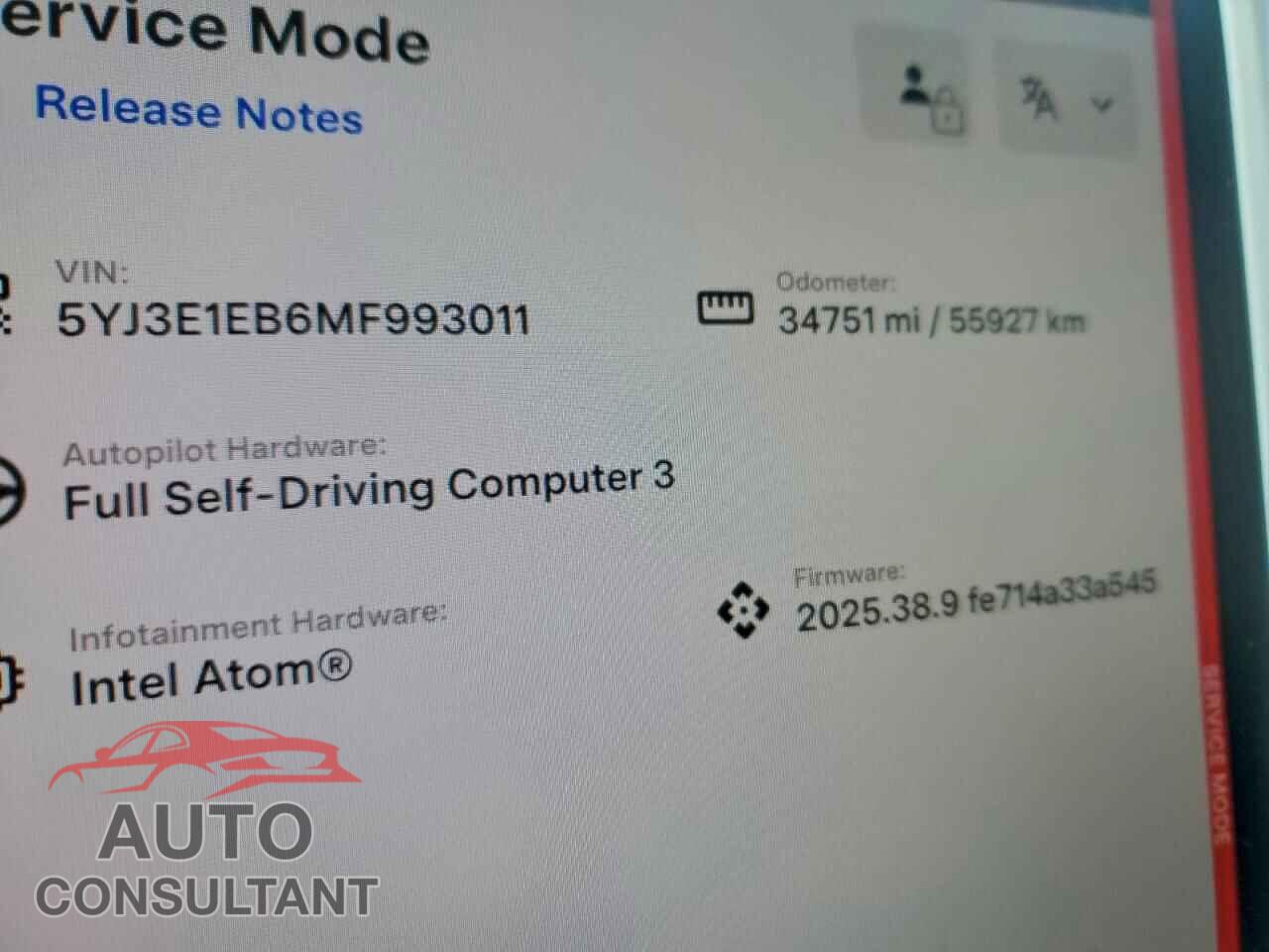TESLA MODEL 3 2021 - 5YJ3E1EB6MF993011