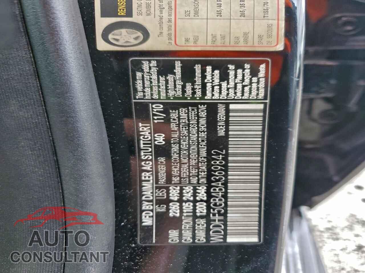 MERCEDES-BENZ E-CLASS 2011 - WDDHF5GB4BA369842