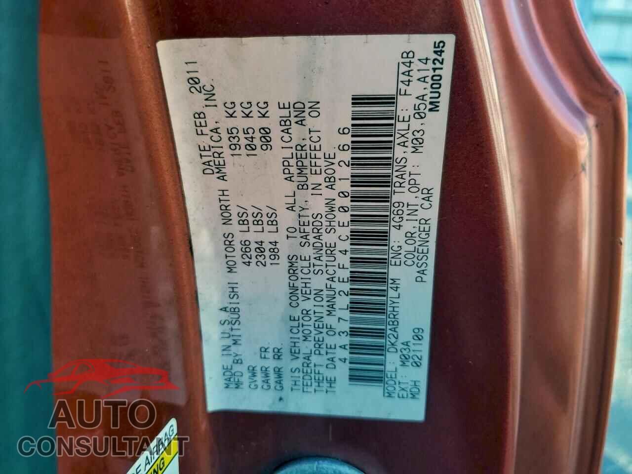 MITSUBISHI ECLIPSE 2012 - 4A37L2EF4CE001266