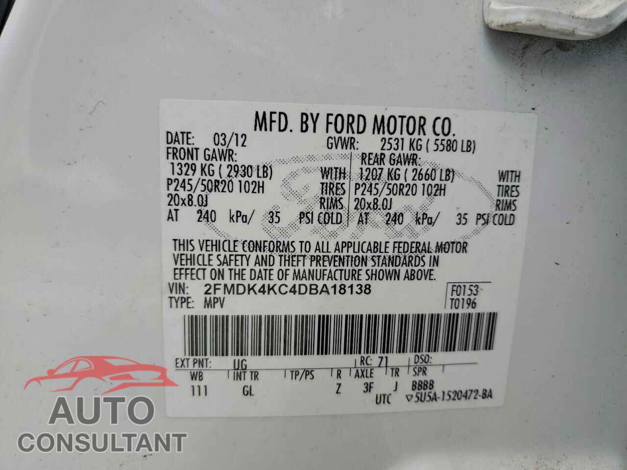 FORD EDGE 2013 - 2FMDK4KC4DBA18138