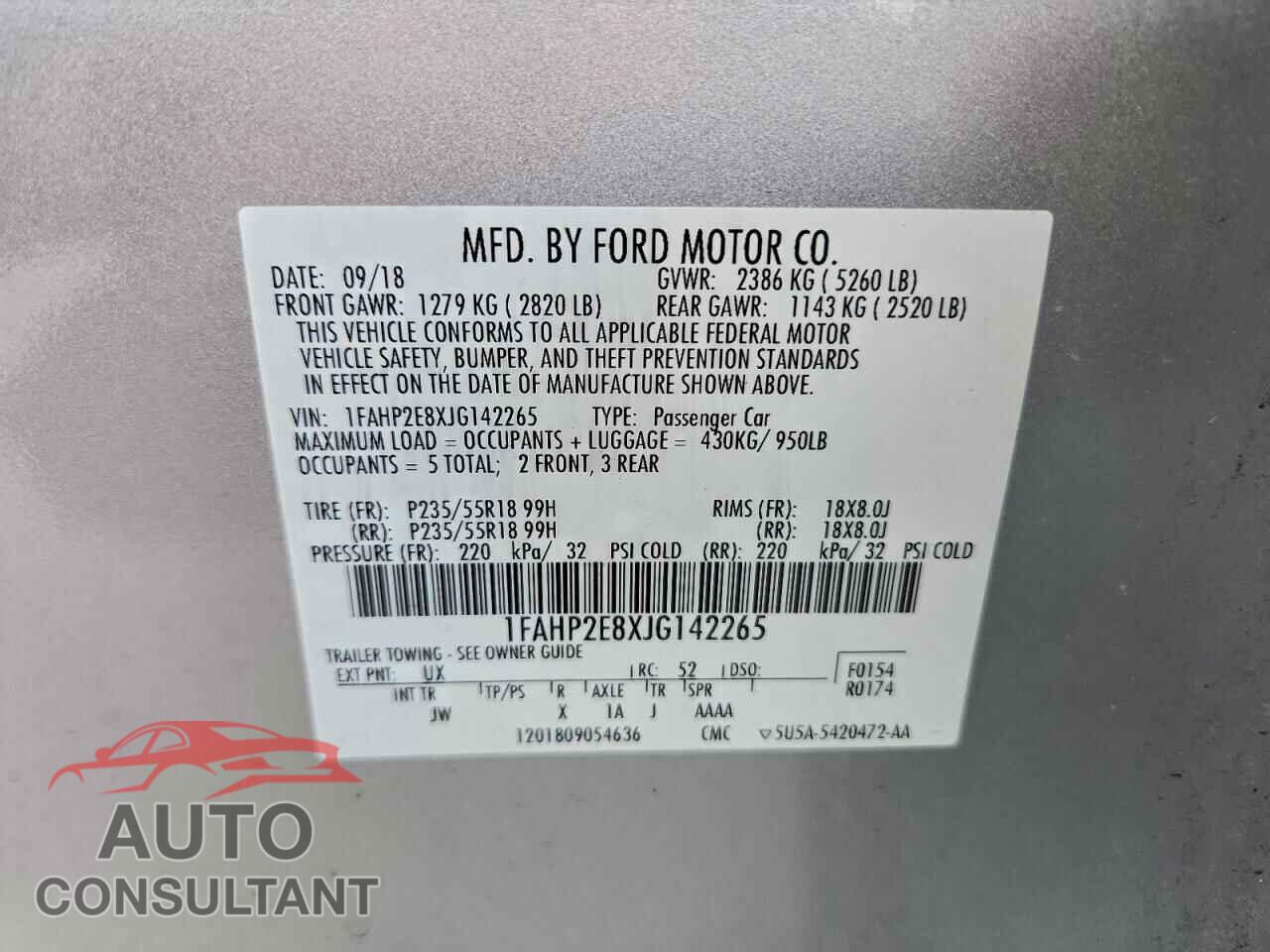 FORD TAURUS 2018 - 1FAHP2E8XJG142265