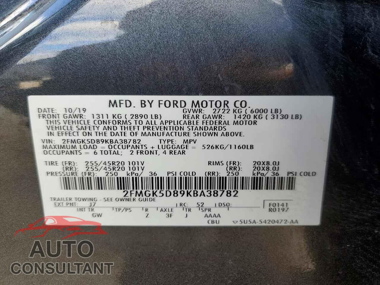 FORD FLEX 2019 - 2FMGK5D89KBA38782