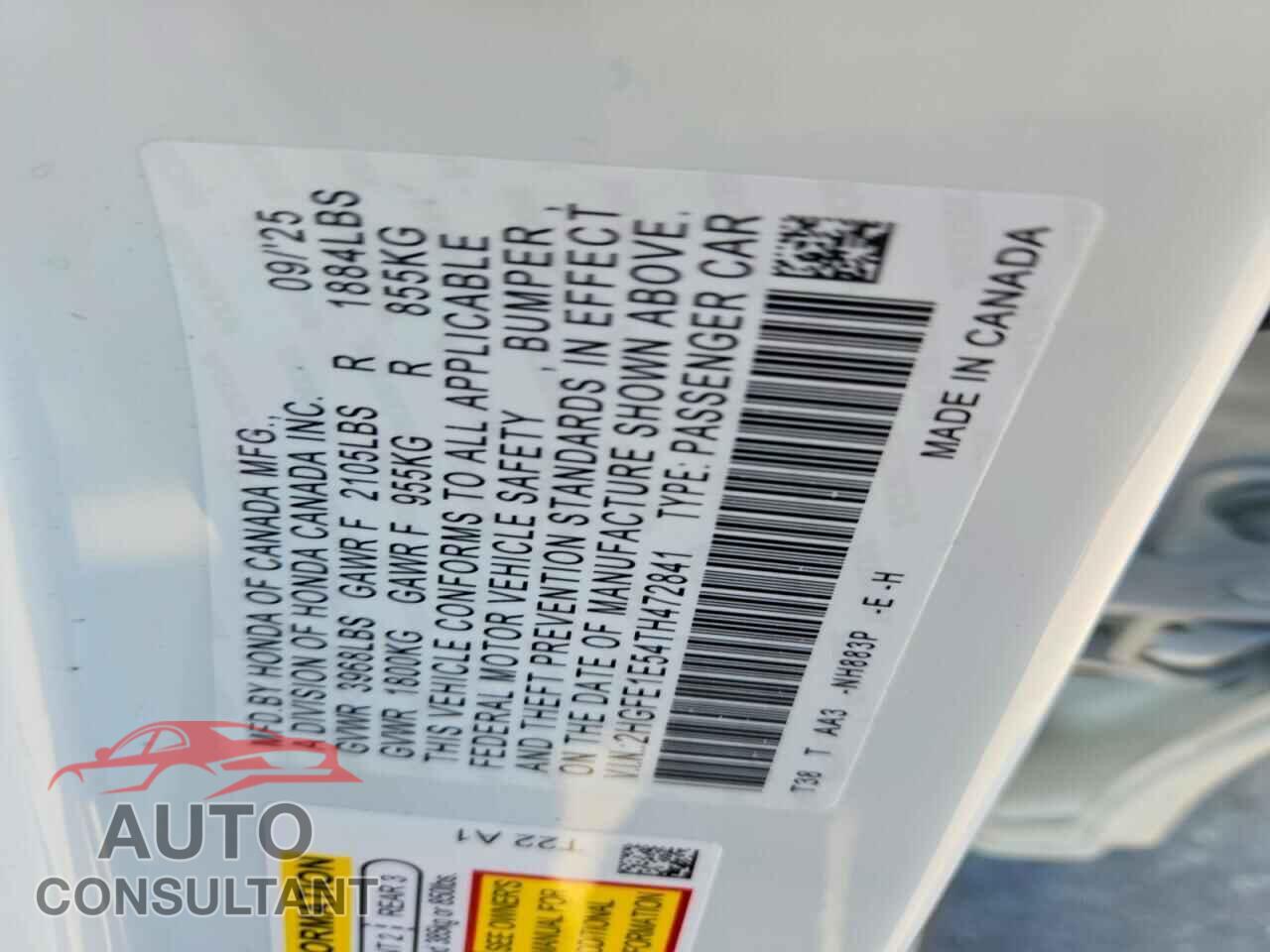 HONDA CIVIC 2026 - 2HGFE1E54TH472841
