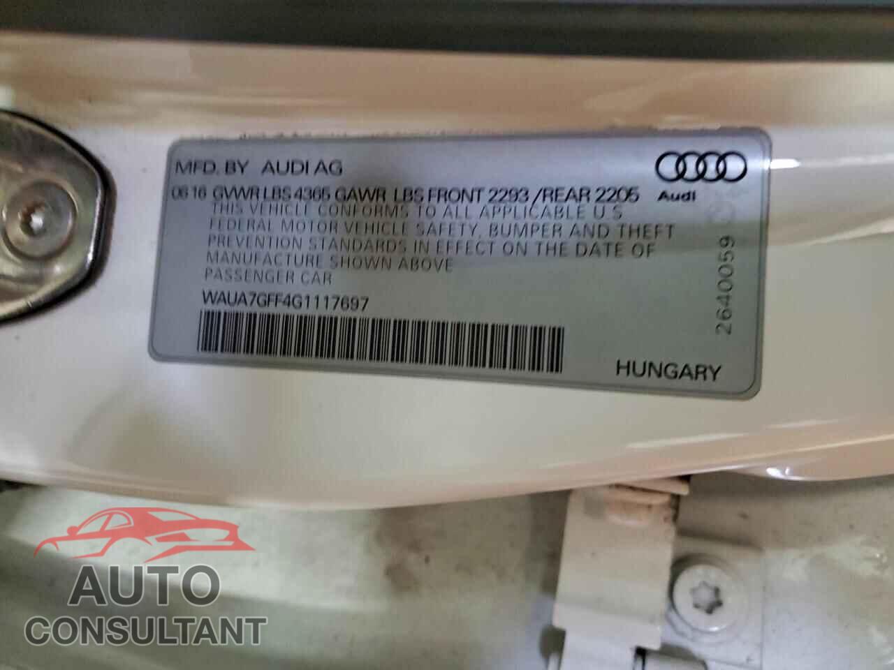 AUDI A3 2016 - WAUA7GFF4G1117697