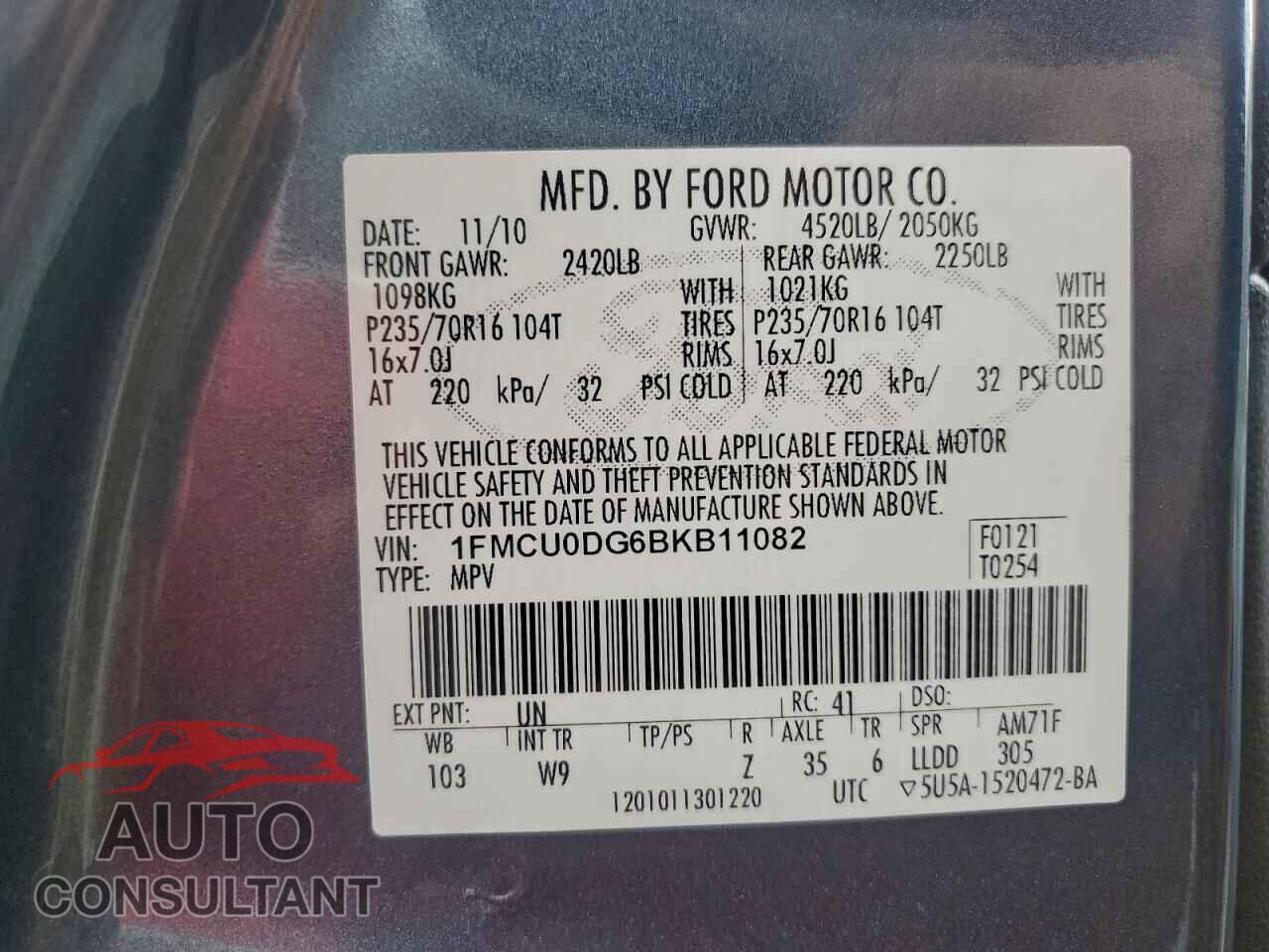 FORD ESCAPE 2011 - 1FMCU0DG6BKB11082