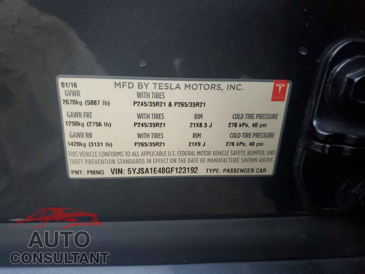 TESLA MODEL S 2016 - 5YJSA1E48GF123192