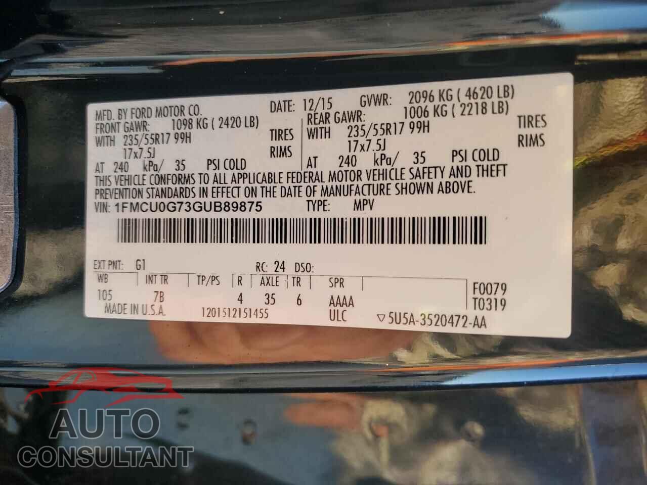 FORD ESCAPE 2016 - 1FMCU0G73GUB89875