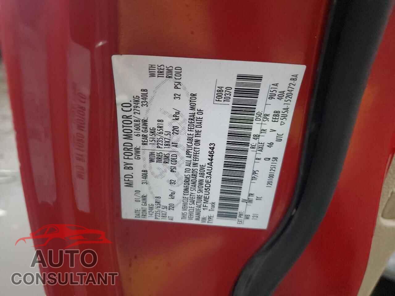 FORD EXPLORER 2010 - 1FMEU5DE3AUA44643