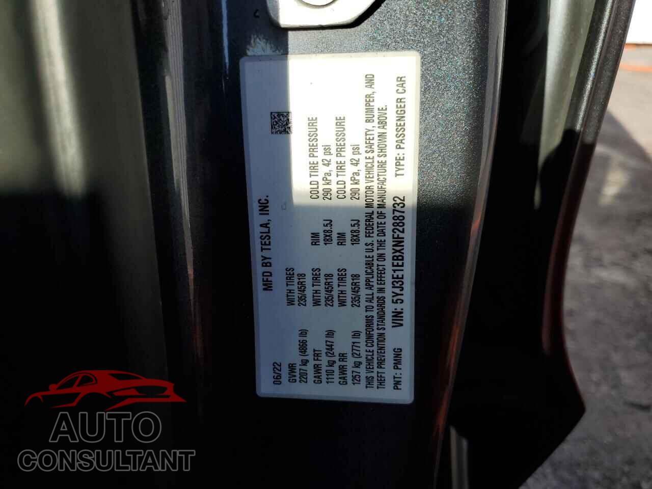 TESLA MODEL 3 2022 - 5YJ3E1EBXNF288732