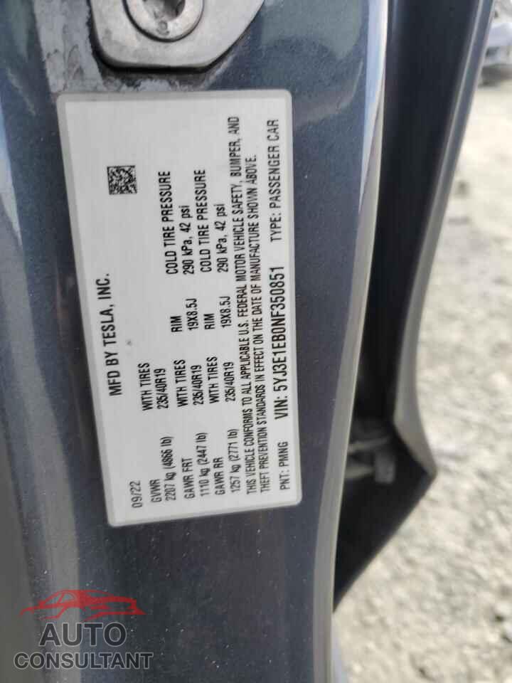 TESLA MODEL 3 2022 - 5YJ3E1EB0NF350851