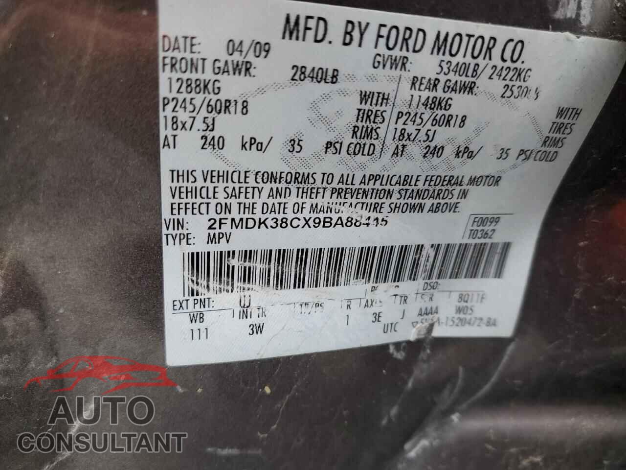 FORD EDGE 2009 - 2FMDK38CX9BA88445