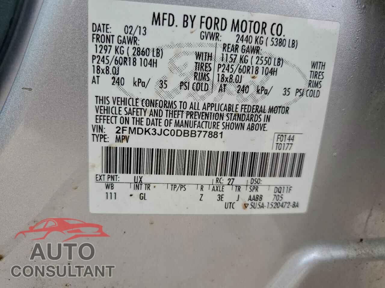 FORD EDGE 2013 - 2FMDK3JC0DBB77881