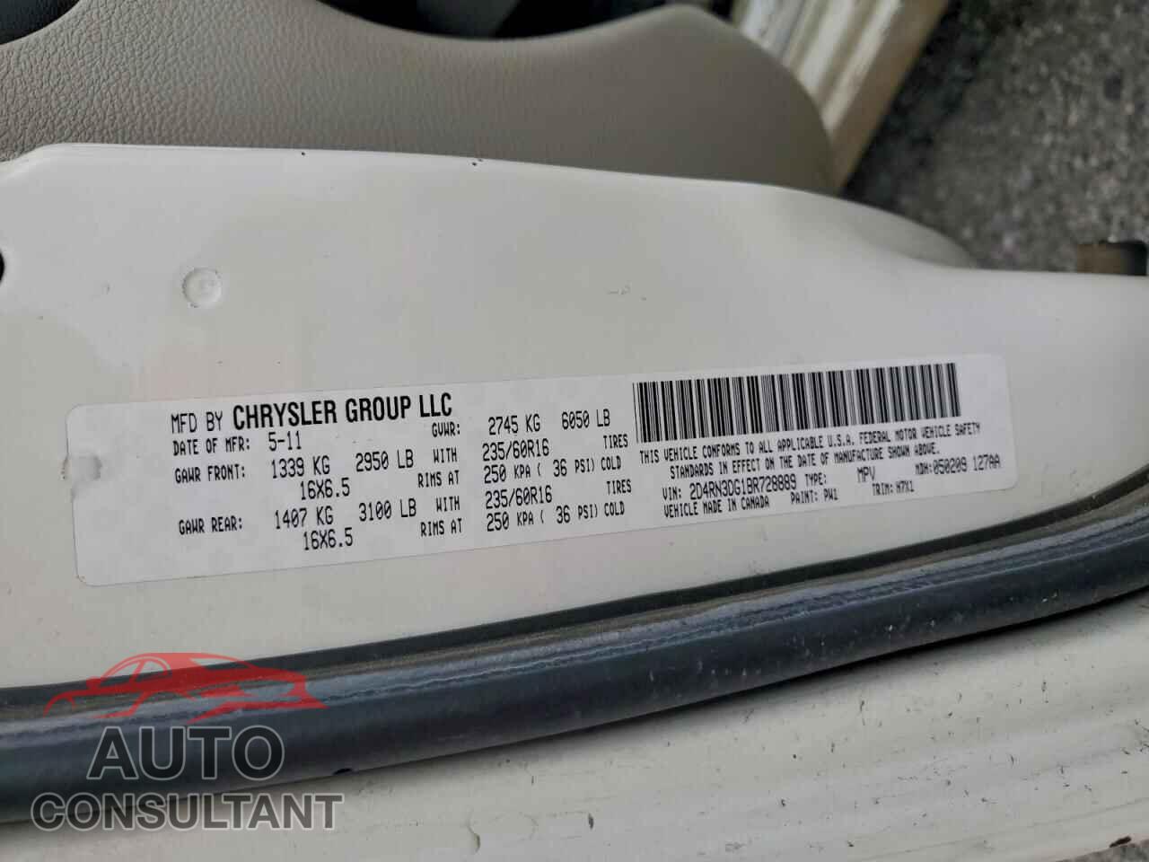 DODGE CARAVAN 2011 - 2D4RN3DG1BR728889
