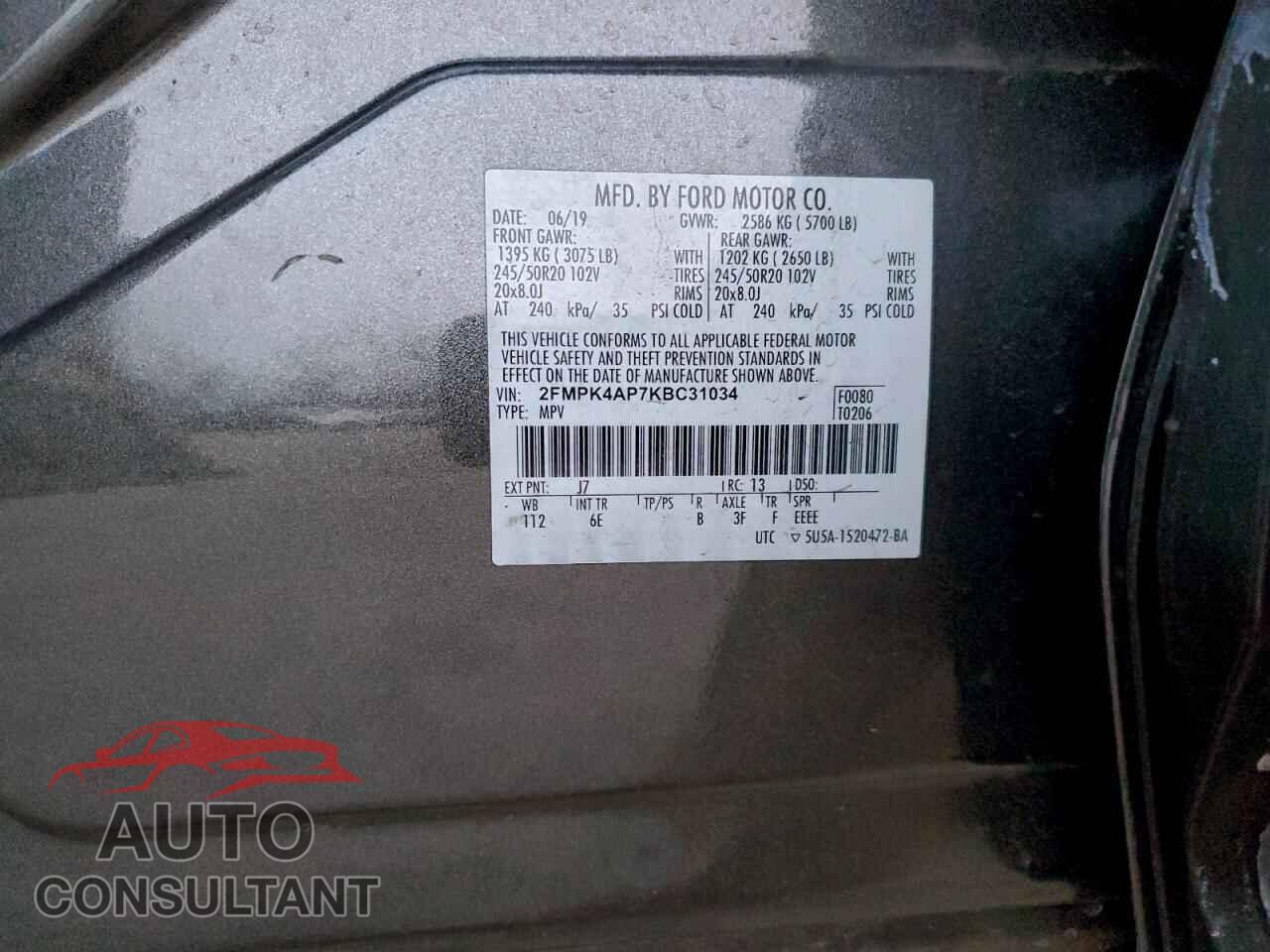 FORD EDGE 2019 - 2FMPK4AP7KBC31034