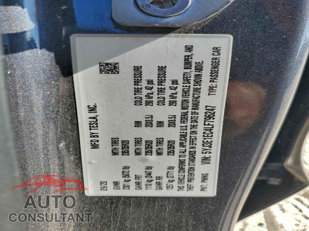 TESLA MODEL 3 2020 - 5YJ3E1EC4LF796247