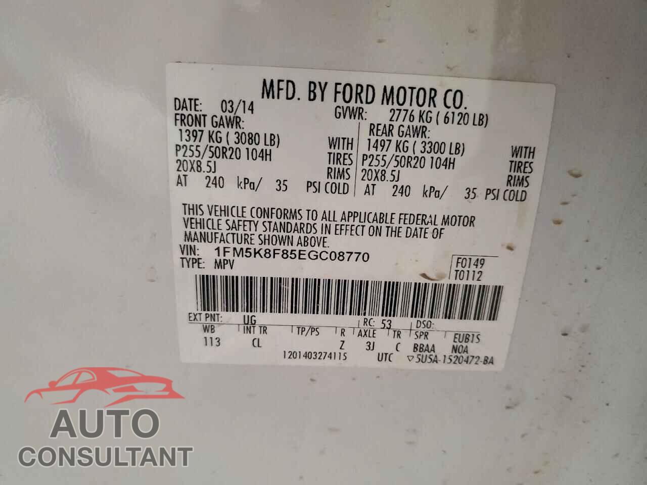 FORD EXPLORER 2014 - 1FM5K8F85EGC08770