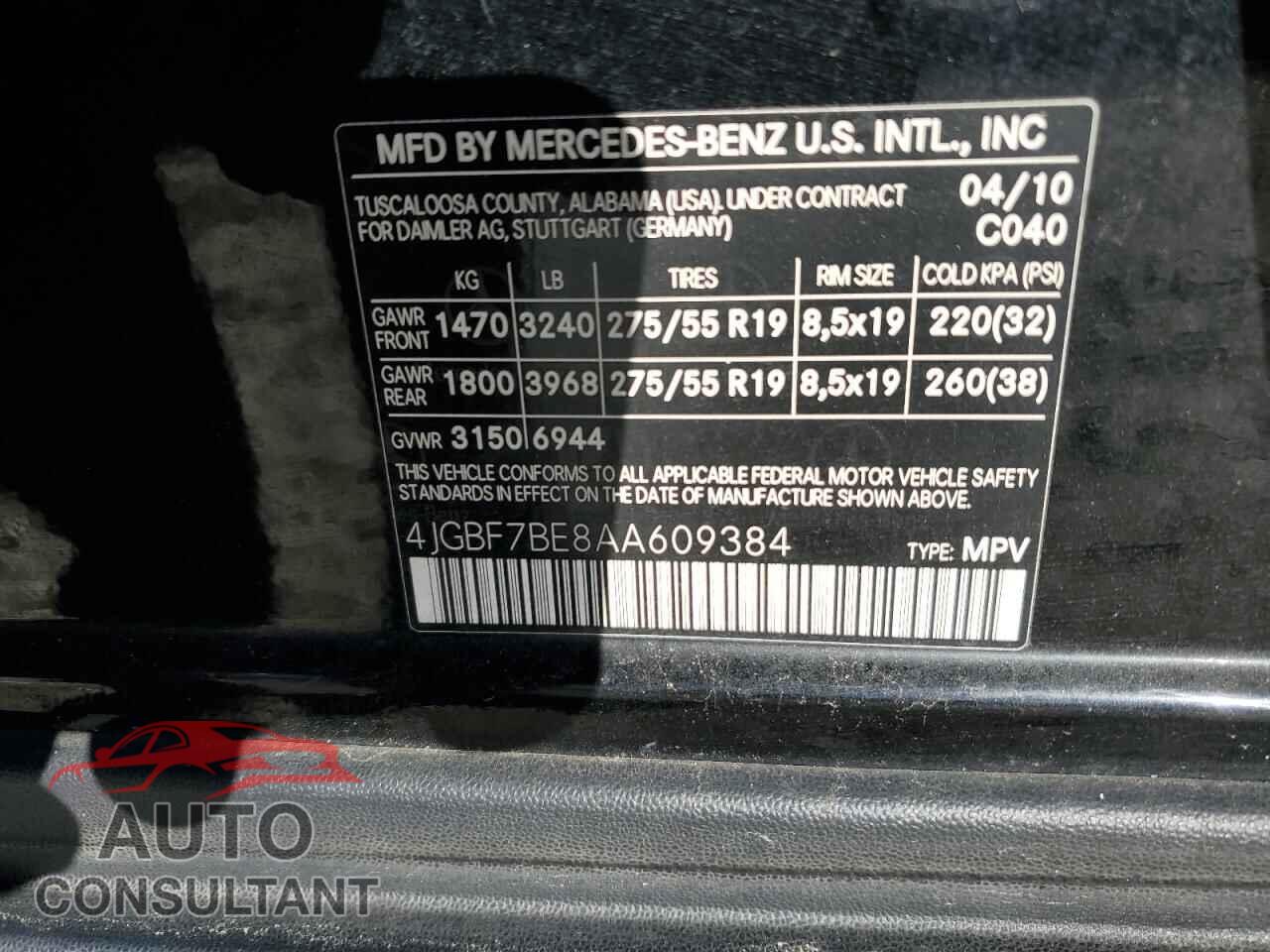 MERCEDES-BENZ GL-CLASS 2010 - 4JGBF7BE8AA609384