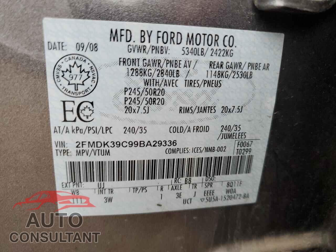 FORD EDGE 2009 - 2FMDK39C99BA29336