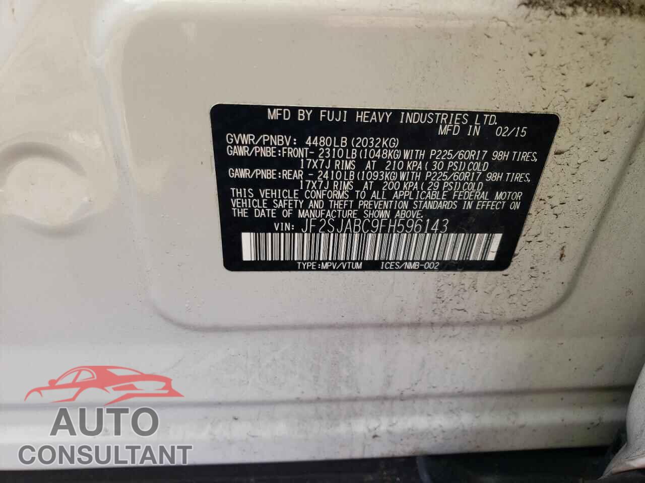 SUBARU FORESTER 2015 - JF2SJABC9FH596143